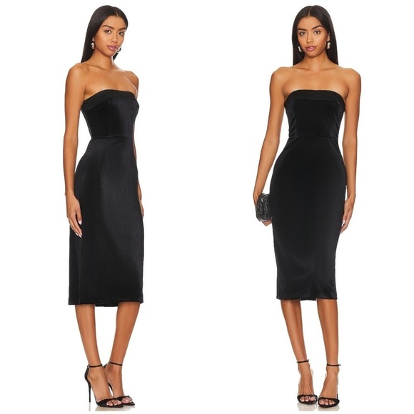 New! Amanda Uprichard x Revolve Kerry Velvet Midi Dress in Black 🖤 Small - Picture 2 of 11